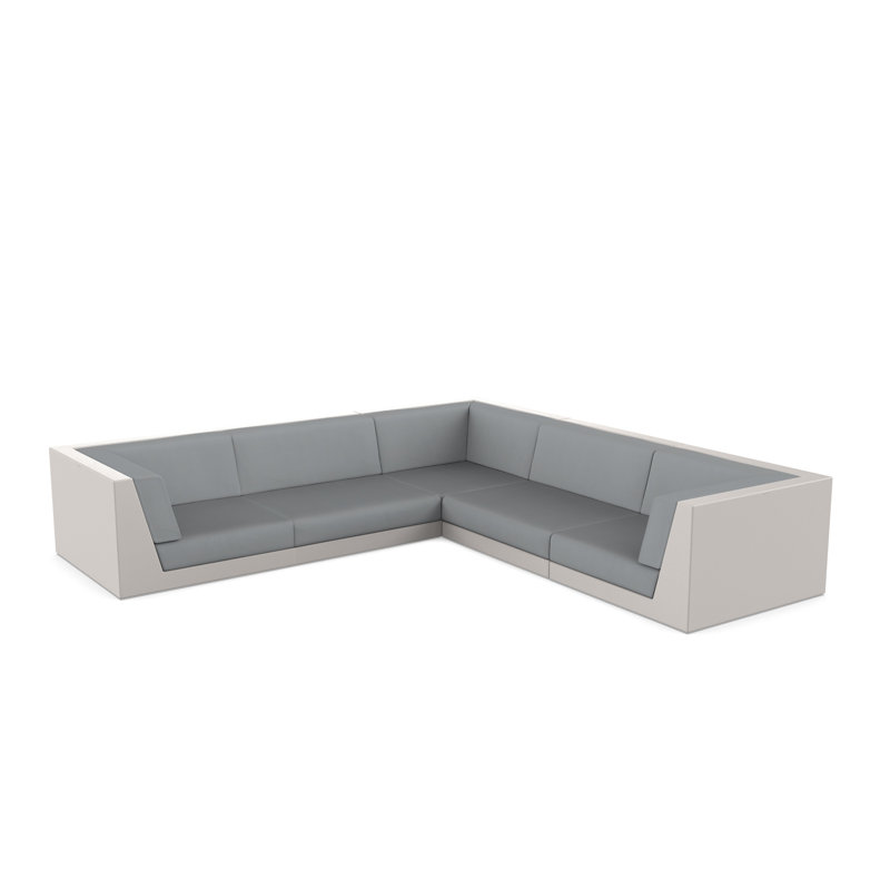 Pixel 119.25" Wide Outdoor U-Shaped Patio Sectional with Cushions, Ecru, Nautical Taupe