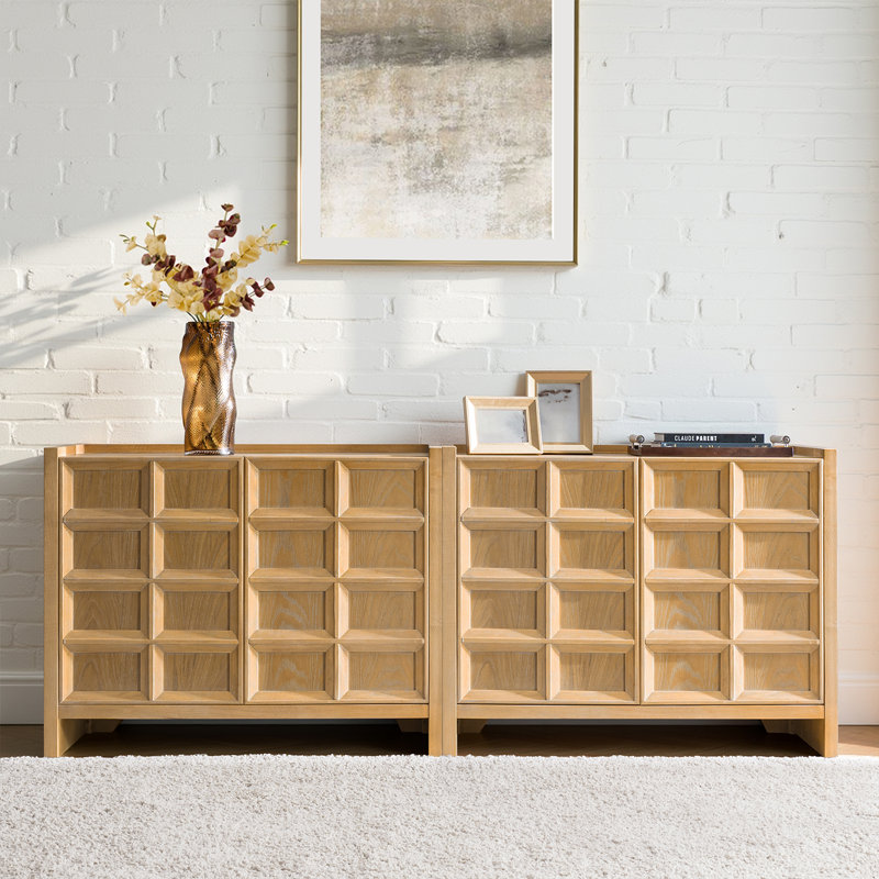 Armoire moderne en chêne à 2 portes avec façade géométrique et tablettes réglables Emanuel, Bois naturel
