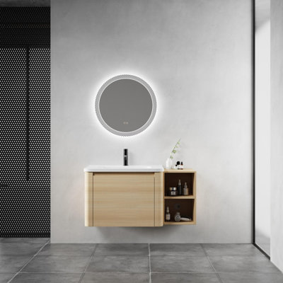 Meuble-lavabo mural avec tablettes de rangement