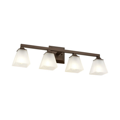 4 - Light Dimmable Farmhouse Vanity Light, Frosted White Square Glass, Oil-Rubbed Bronze Finish