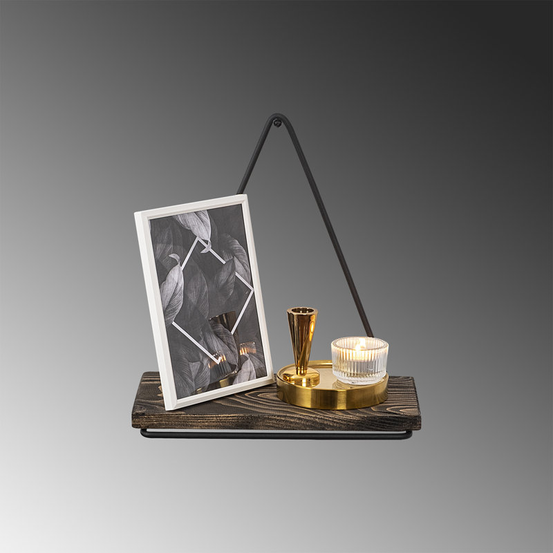 Modern Wall Shelf, Black & Dark Walnut, 10.6 x 11.0 x 5.9 inches | 100% Spruce Wood (Thickness: 0.4 inches) & 100% Metal Frame (Thickness: 0.06 inches) | Stylish Industrial Design for Home or Office Storage