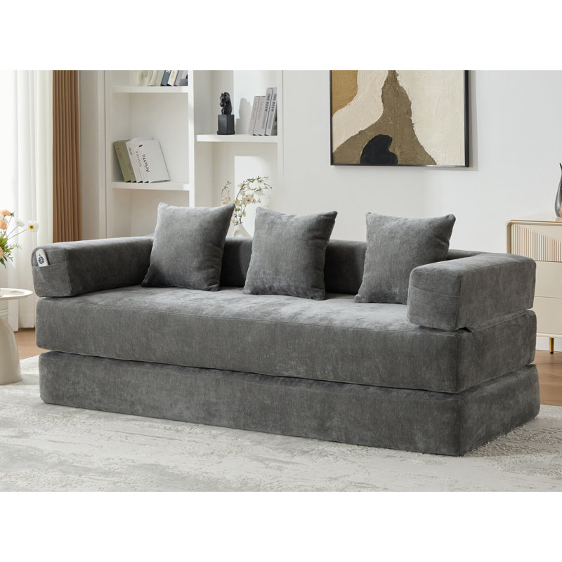 Convertible Sleeper Sofa, Foldable Floor Couch No Assembly, Gray