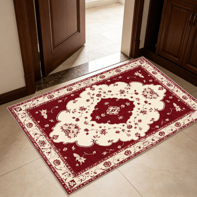 Tapis rouge Europeanarea pour le salon, doux et confortable, adapté à toutes les saisons, facile à entretenir, tapis de sol intérieur lavable à la machine, sous la table de ferme convenant à la chambre à coucher, à la salle à manger, au bureau, au patio, au balcon, à la décoration intérieure