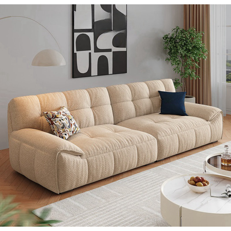 Canapé simple décontracté, H 34,65 po x l 110,24 po x P 37,4 po, Crème, crème
