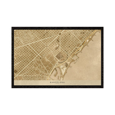 Vintage Sepia Map Of Barcelona Downtown by Blursbyai - Gallery-Wrapped Canvas Giclée on Canvas