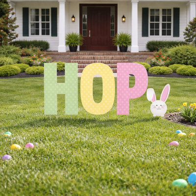 Easter “HOP” Yard Sign Set with Bunny, 24" Outdoor Lawn Decoration with Stakes, Weather-Resistant Corrugated Plastic