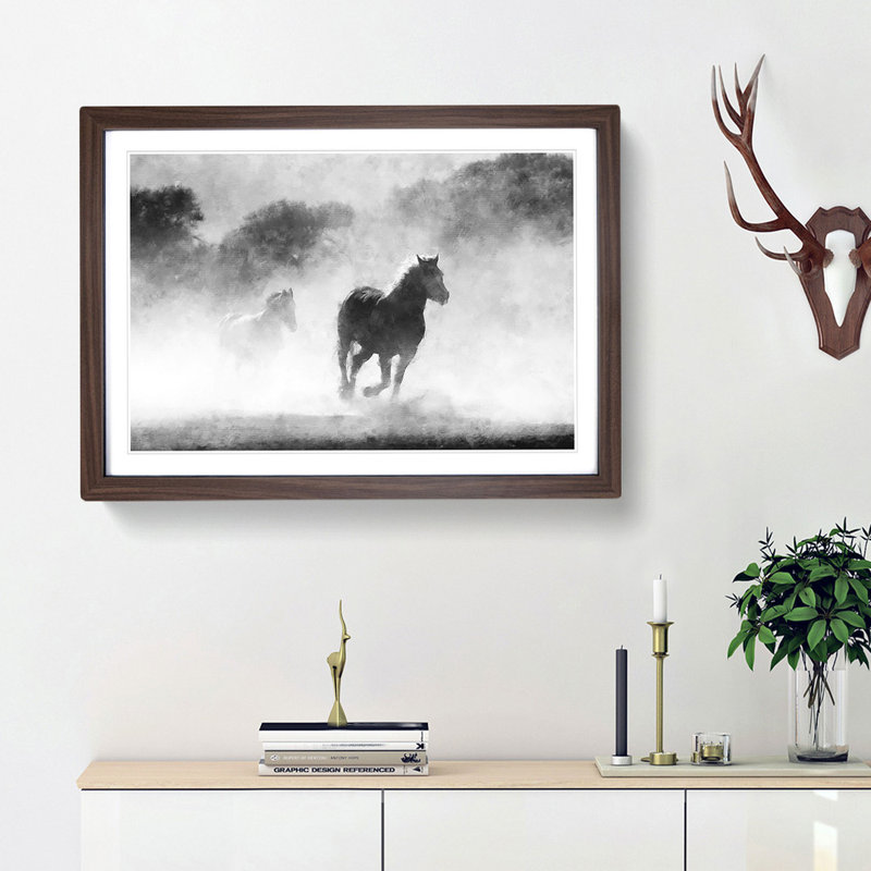 Horses - Picture Frame Painting Print, 33cm H x 45cm W x 2cm D, Walnut Framed