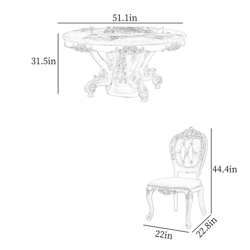 Ensemble de table de salle à manger Vintage Luxury, H 31,5 po x L 51,1 po x l 51,1 po