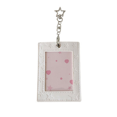 PU cards packages 3 Inch Photo Card Holders With Star Keychain Leather ID Card Protector Student Campus Card Cover