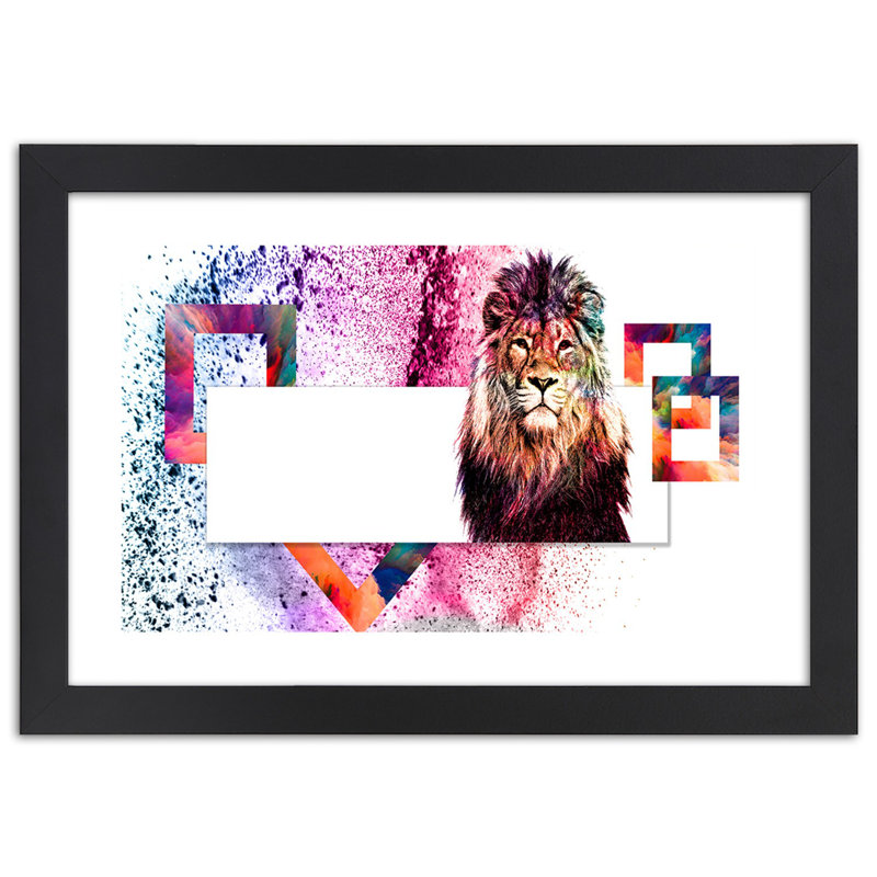 Lions 1 Piece Single Picture Frame Wall Art, 40cm H x 60cm W, Black