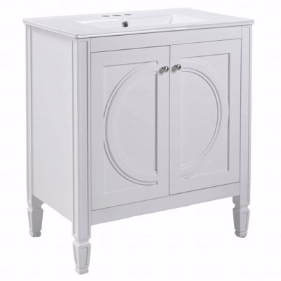 Meuble-lavabo vintage avec lavabo en céramique, deux portes à fermeture en douceur et tablette réglable