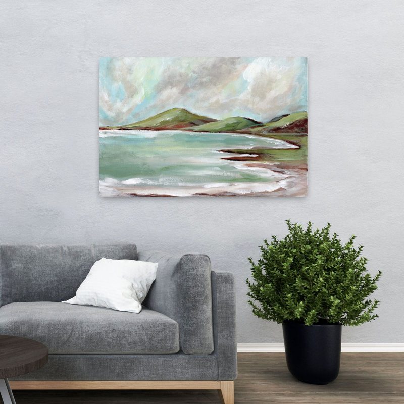 Green Hills By The Sea, art abstrait de paysage côtier, H 48 po x l 32 po