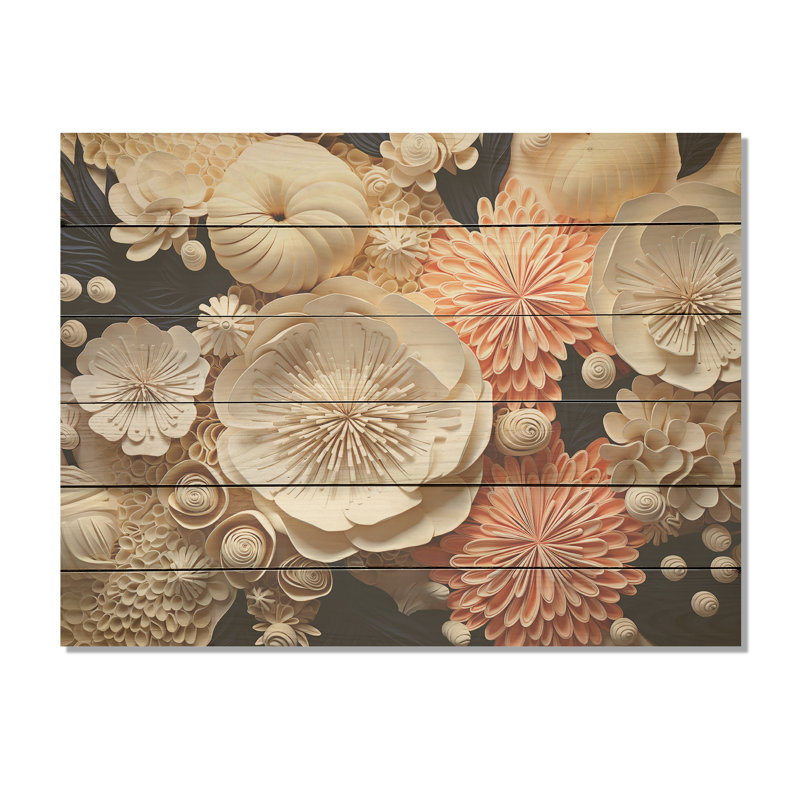 Collage abstrait de fleurs de corail - corail côtier sous l'eau, art mural sur bois de pin naturel, H 24 po x l 32 po