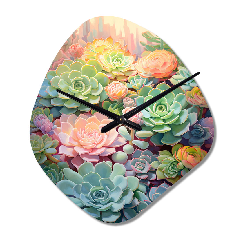 Green Succulents Succulent Dreams - Horloge murale en forme de plante grasse, impression d'horloge asymétrique, Petit