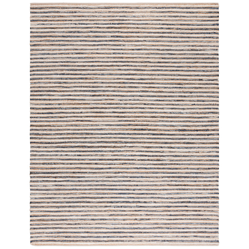 Abishanth Woven Jute/Canvas/Cotton Performance Striped Rug in Natural/Navy, Rectangle 8' x 10'