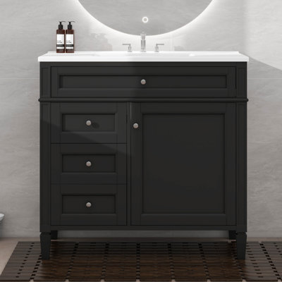 36-Inch Bathroom Vanity With Top Sink, Modern Storage Cabinet, 2 Drawers And Tip-Out Drawer