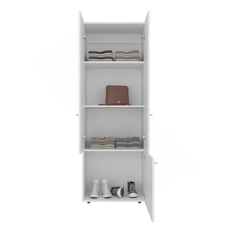 Armoire-penderie blanche à 3 portes avec 4 tablettes, Blanc
