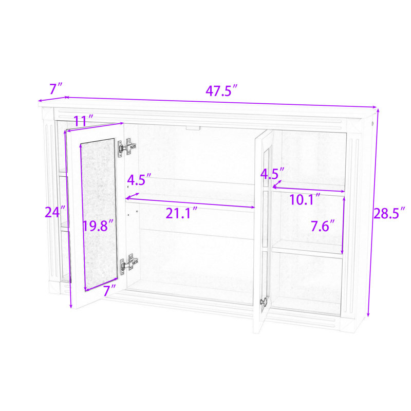 Armoire à miroir murale avec rangement personnalisable, étagère ouverte, Bleu