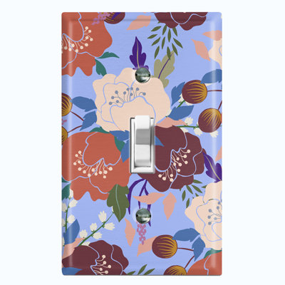 Metal Light Switch Plate Outlet Cover (Colourful Anime Tropical Flowers Leaves Lavender - Single Toggle)