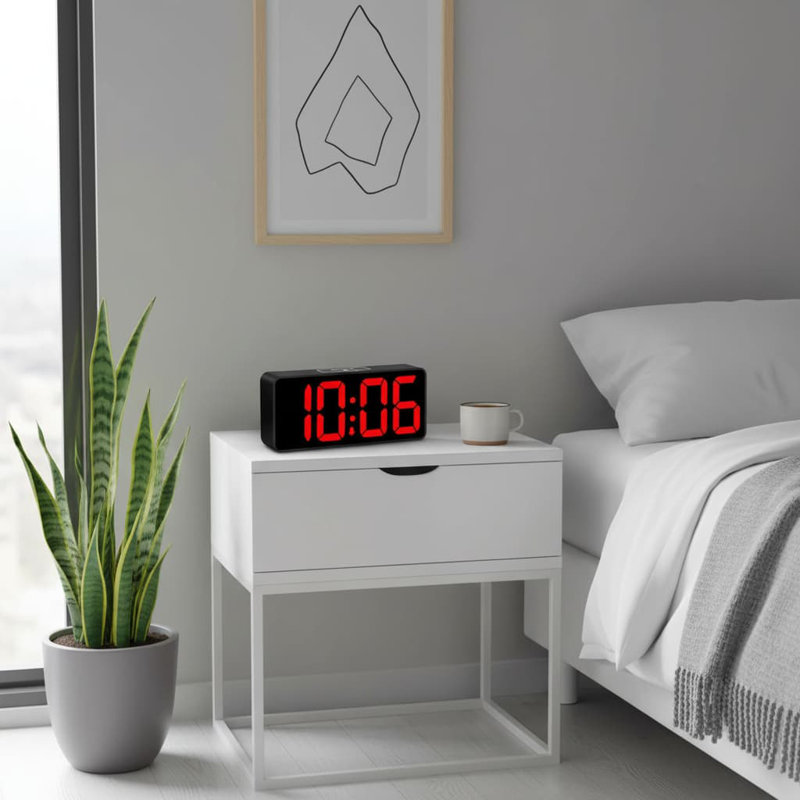 Digital Electric Alarm Tabletop Clock, Black/Red