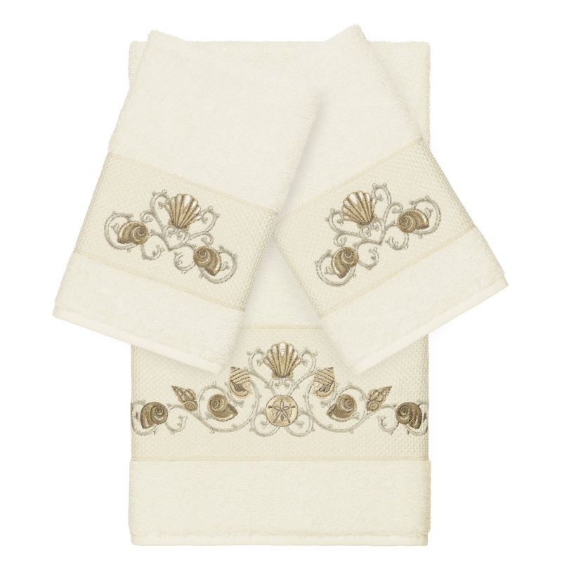 Bella Embellished Towel Set, Cream, 3 Piece Towel Set