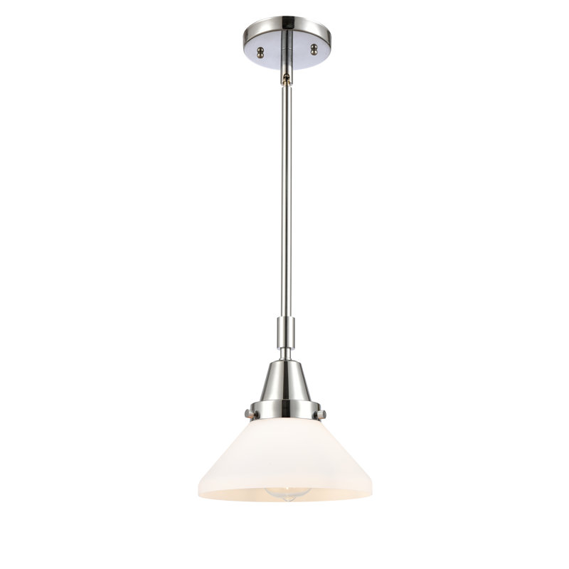 Luminaire suspendu conique 1 lumière, Blanc mat, DEL, Chrome poli
