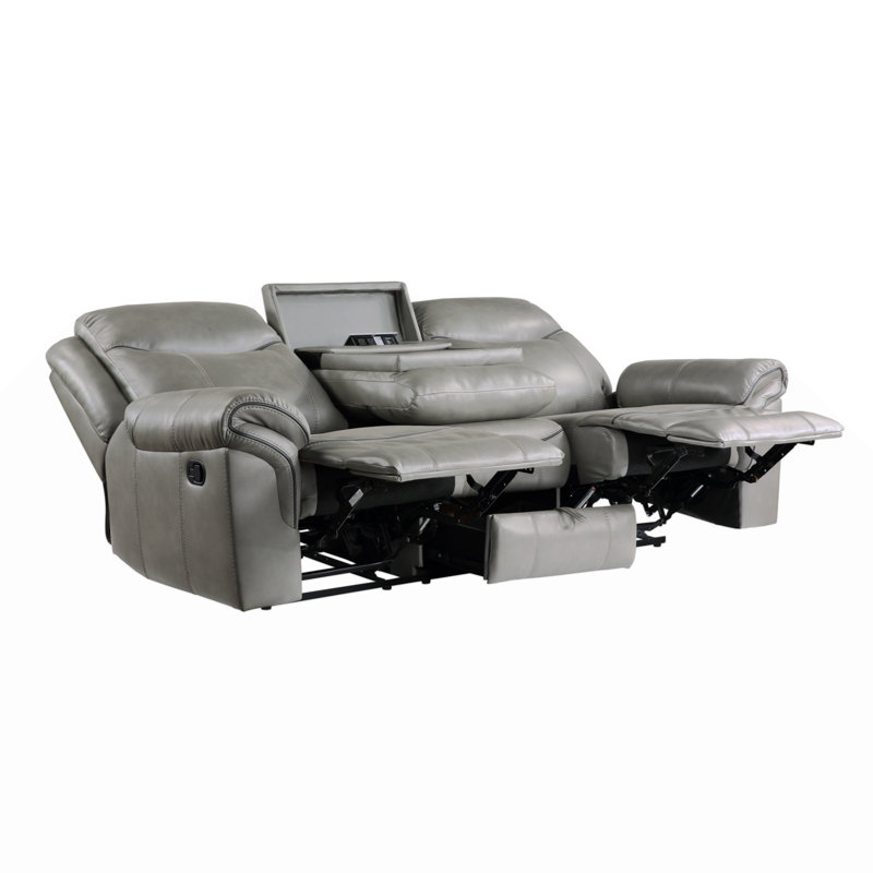 Canapé inclinable double 1Pc avec porte-gobelets rabattables, prises de courant USB et tiroir caché en similicuir