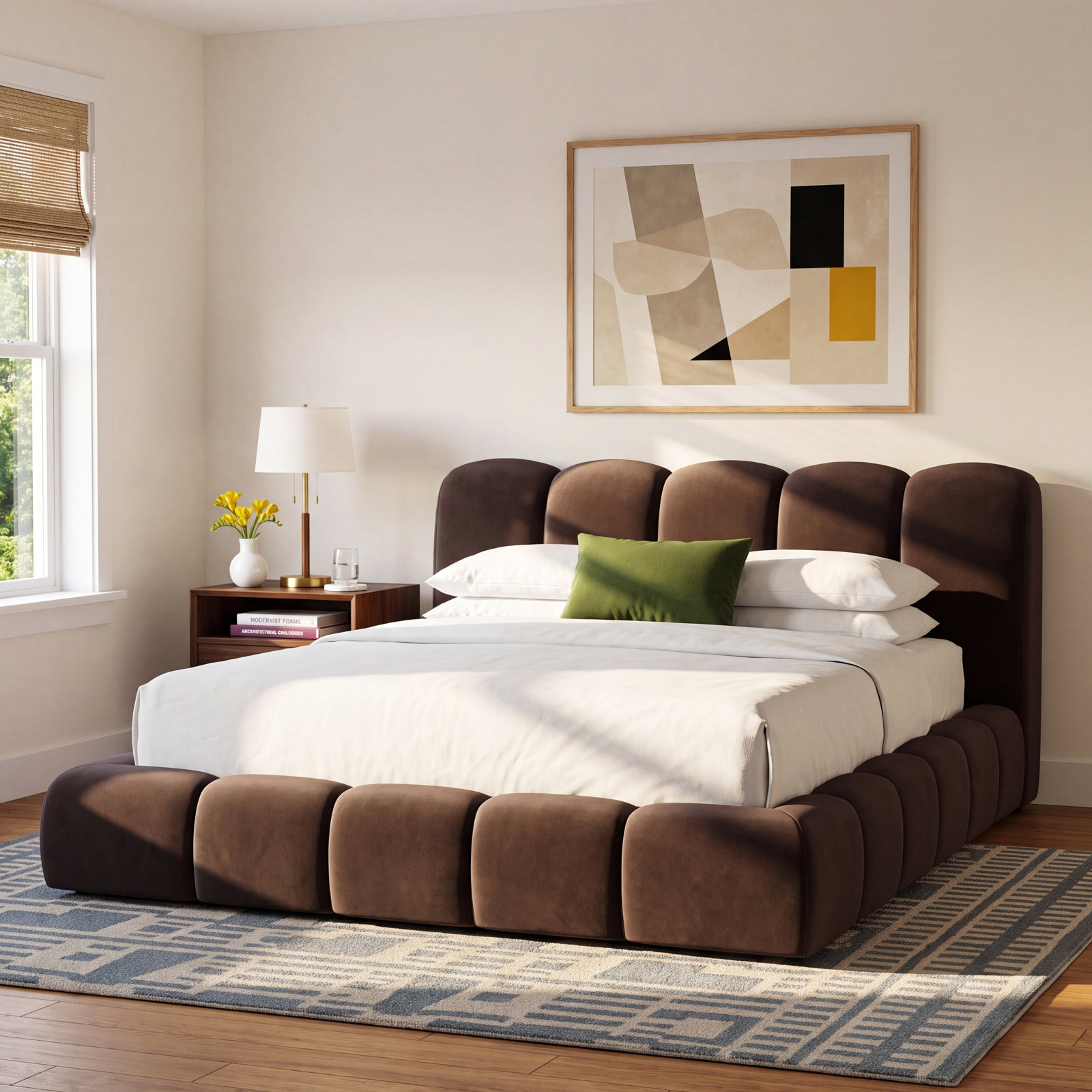 Vandalia Upholstered Scalloped Bed, King, Brown