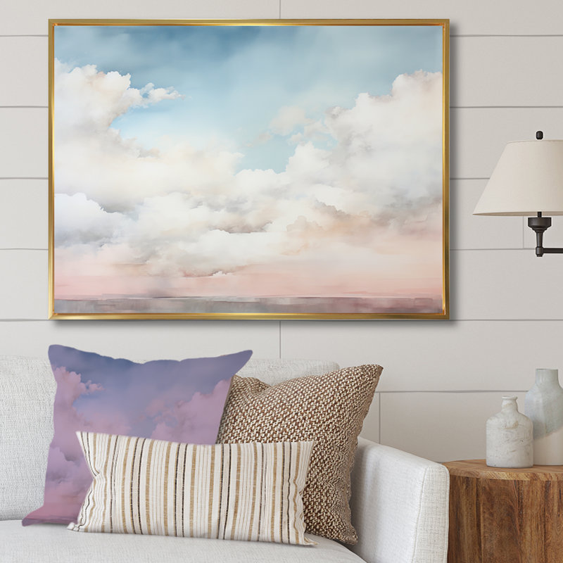 Minimalisme, ciel nuageux, paysage sur toile, H 12 po x l 20 po x P 1 po, Cadre flottant doré