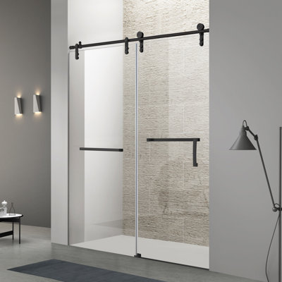 56" - 60" W x 76" H Single Sliding Frameless Shower Door, 3/8" (10mm) Tempered Glass & Stainless Steel Hardware