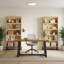 Ensemble de bureau à domicile 3 pièces: bureau de 63 po en bois de pin massif et bibliothèque à 5 niveaux en H 70,47 po avec lumières DEL