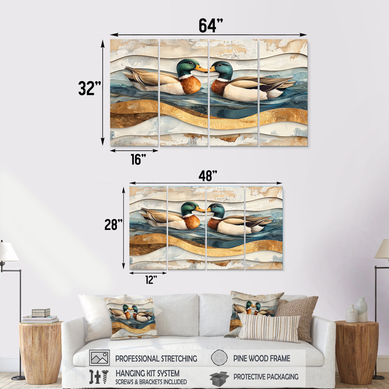 «Ducks Love The Lake Landscape I», art mural animaux de canard - ensemble de décorations murales modernes, H 28 po x l 48 po