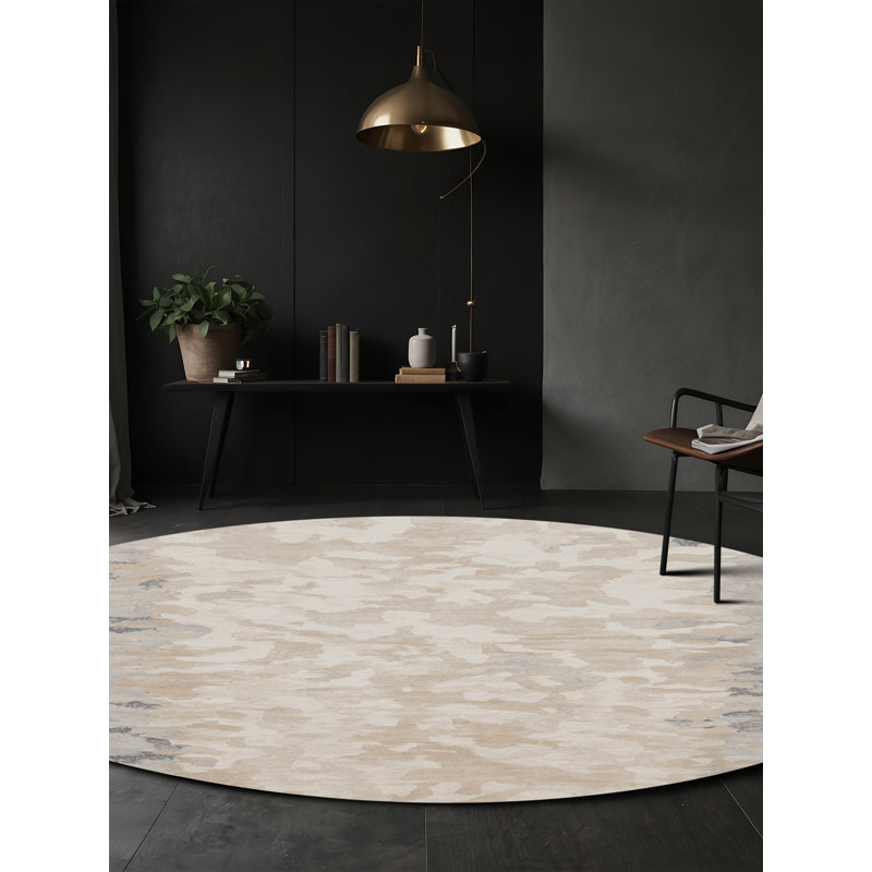 Tapis beige lavable à la machine, Rond 7 pi