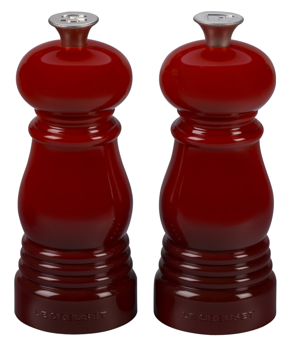 Le Creuset Set of 2 Salt and Pepper Mills, Cerise, 4.3" H x 2.9" W x 2.9" D