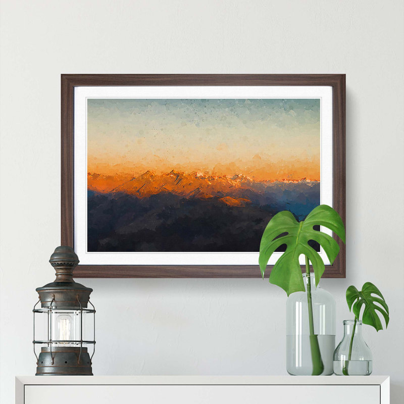 The Zillertal Alps in Italy in Abstract - Framed Print, 40cm H x 60cm W x 2cm D, Walnut