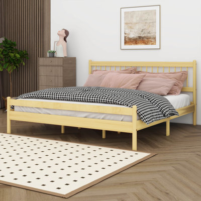 Structure de lit avec tête de lit et pied de lit, lit plateforme en pin massif de style campagnard traditionnel avec rangement sous le lit