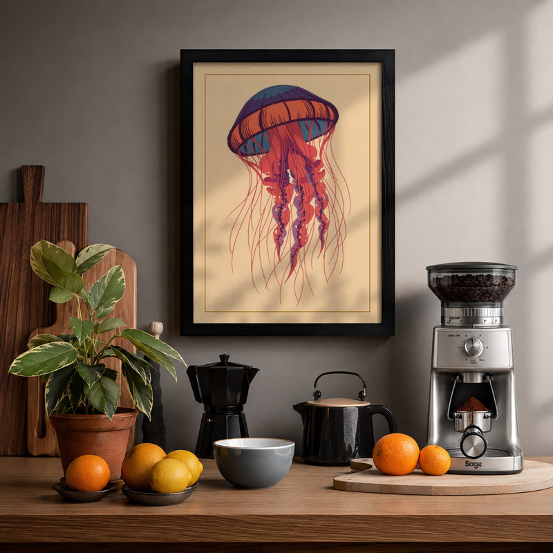 Ethereal Jellyfish Coastal - Print, Black, A3 - 42.0 x 29.7 cm