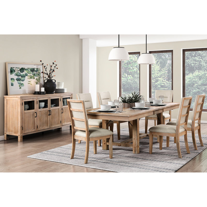Chaises de salle à manger en chêne rustique (2 pièces), siège et dossier recouverts de tissu beige, dossier en échelle de bois de 2, finition, zone de dossier rembourrée