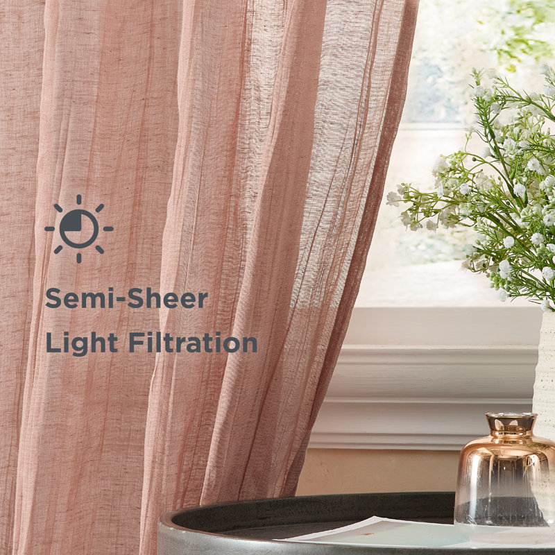 Rust Semi-Sheer Polyester Linen Window Curtain Panels, 50'' W