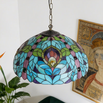 1-Light Vintage Stained Glass Pendant Light Fixture
