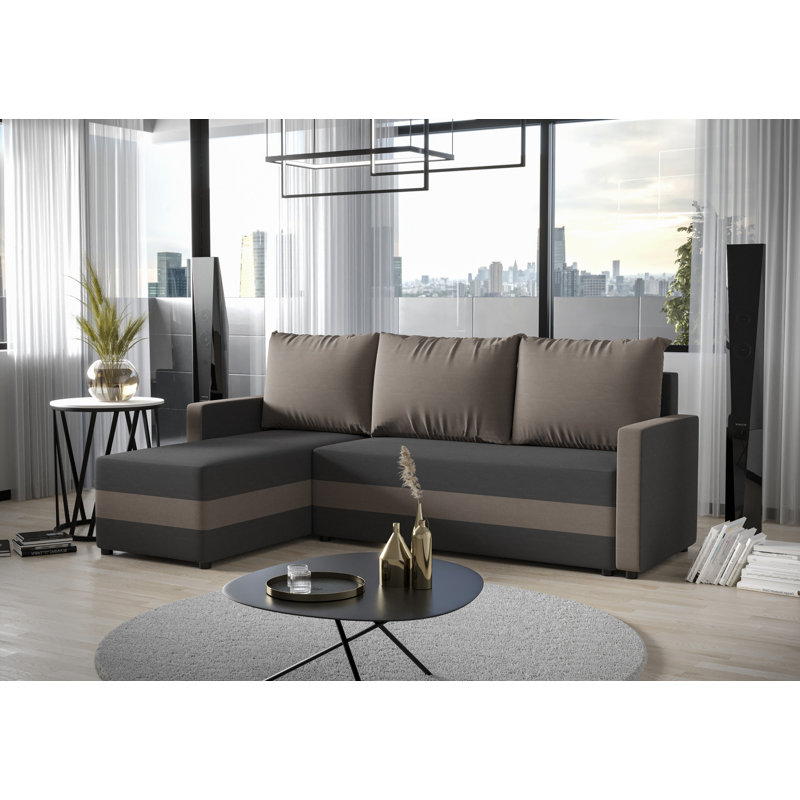 Corner sofa with bed function and bed box, Left -sided