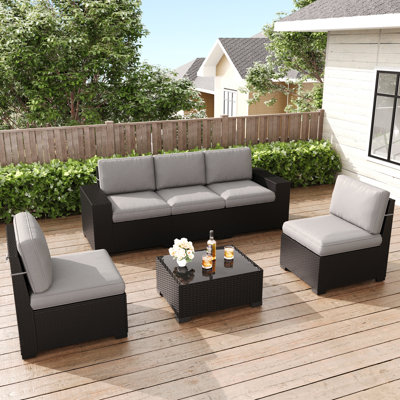  Ensemble de meubles de patio 6 pièces, ensemble de conversation modulaire en rotin noir