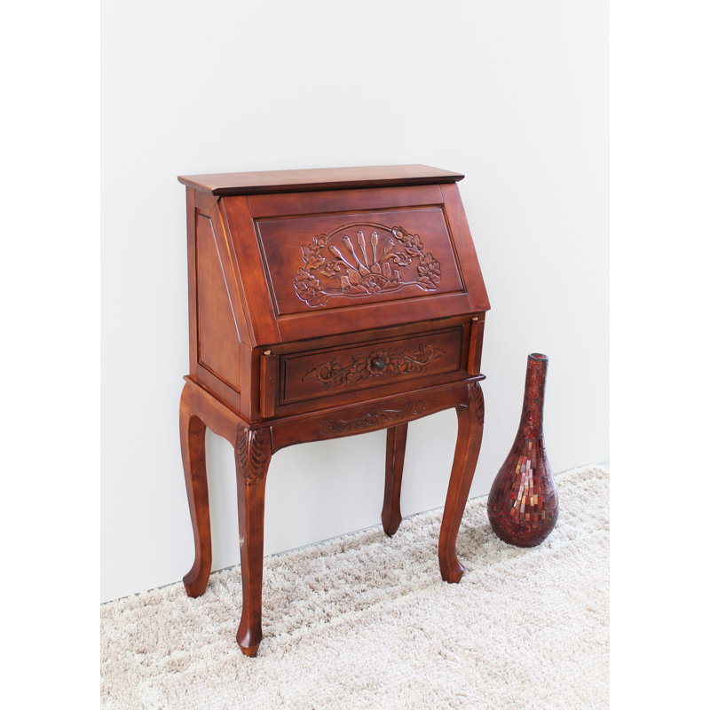 Rich Mahogany Foldable Secretary Desk with Drawers