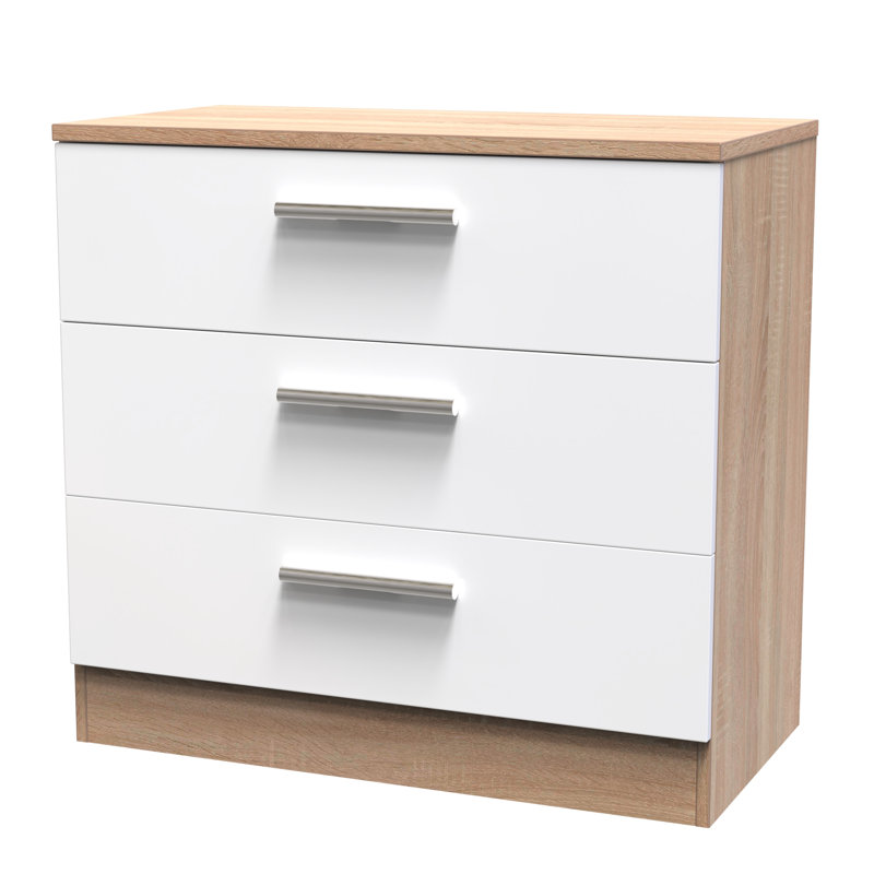 Fully Assembled Chesler 3 Drawer Chest of Drawers, Bardolino/White Gloss