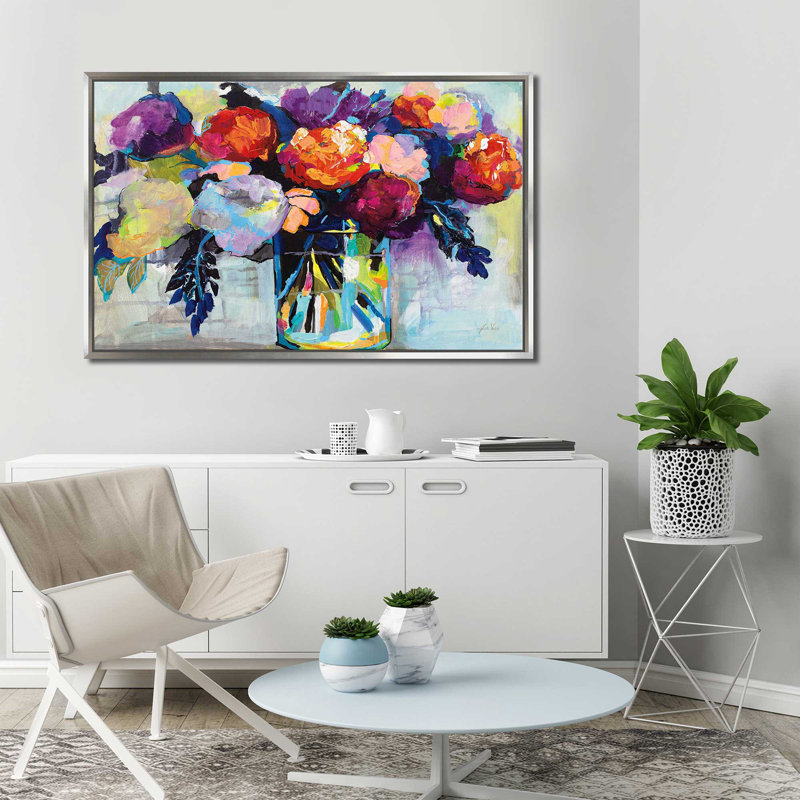 Anniversaire - peinture, Cadre flottant argent, H 27,5 po x l 43,5 po x P 2 po