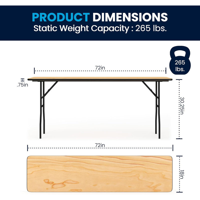 Rectangular Folding Training Table With Smooth Clear Coated Finished Top, Wood Training Table