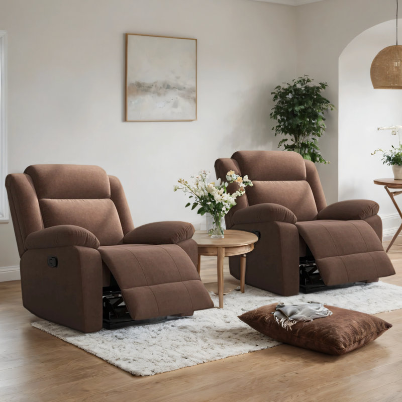 Carshalt 37.4" Wide Modern Upholstered Manual Rocker Recliner (Set Of 2), Brown