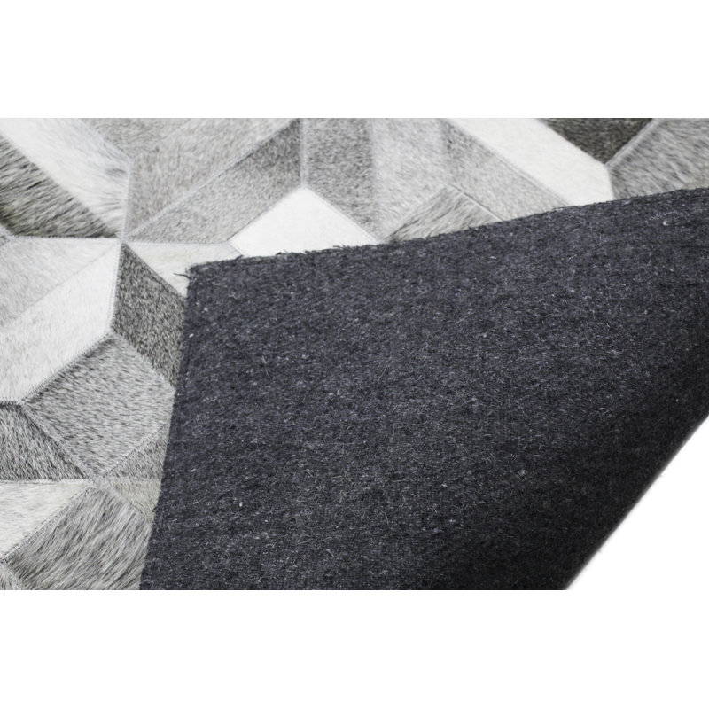Handmade Geometric Gray Cowhide Rectangular Area Rug 8' x 10'
