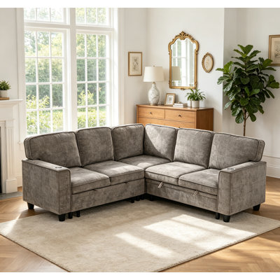 81" Sectional Convertible Sleeper Sofa With Pull Out Couch Bed,Modern 5 Seat L Shaped Modular Chenille Couch With Storage Chaise & USB Charging For Living Room & Apartment