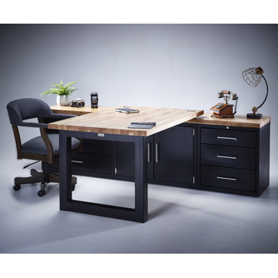 Elvita Modular Solid Wood Stainless Steel Executive Desk